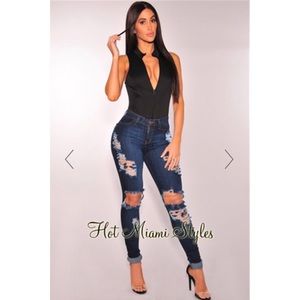 Dark Denim Destroyed Skinny Jeans